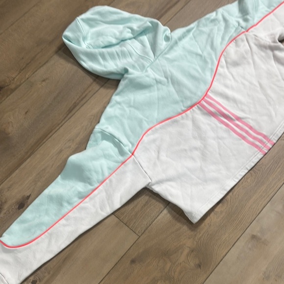 Adidas Women’s Color Block Blue and Pink Cropped Hoodie - Picture 9 of 14